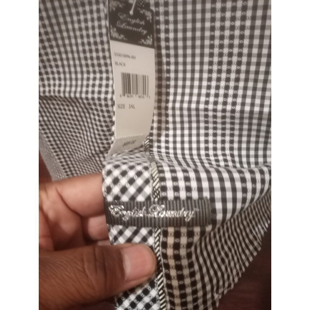 New English Laundry Shirt Mens 3XL Black Label Long Sleeve Button Up Black White - Picture 6 of 15